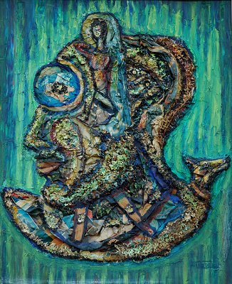 NF880
Tableau, collage mousse, lichen, peinture à l’huile sur carton par FILLAUDEAU Noël