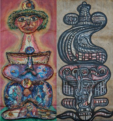 NF 816
Recto : lichen, mousse, papier froissé, pelure d’oignon, peinture
Verso : encre noire, rehaut craie blanche sur sac papier kraft par FILLAUDEAU Noël